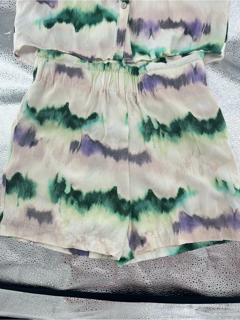 Zara Tie-Dye Matching Set Button-Down Shirt Breathable Elastic Waist Shorts XS